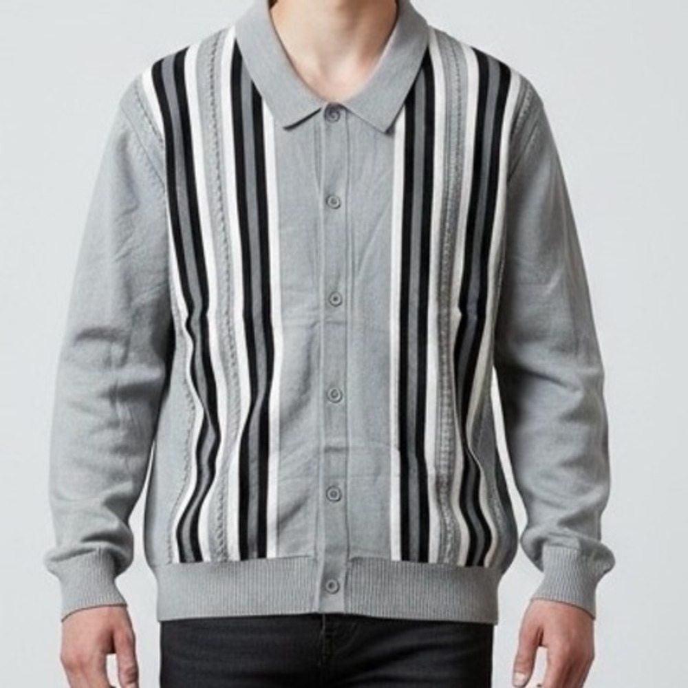 PJ Paul Jones Mens XL sweater cardigan Gray Knit Polo grandpa core‎ rockabilly
